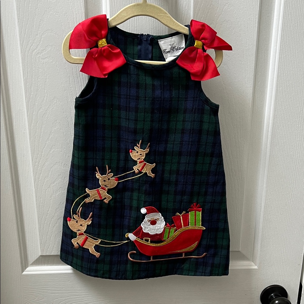 Rare Editions Festive Plaid Santa Dress Jumper